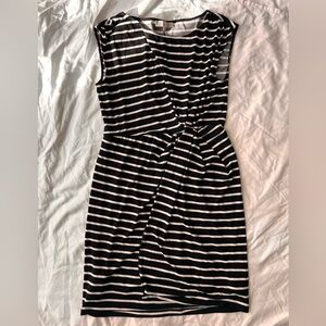 Loft Black and White Striped Wrap Dress